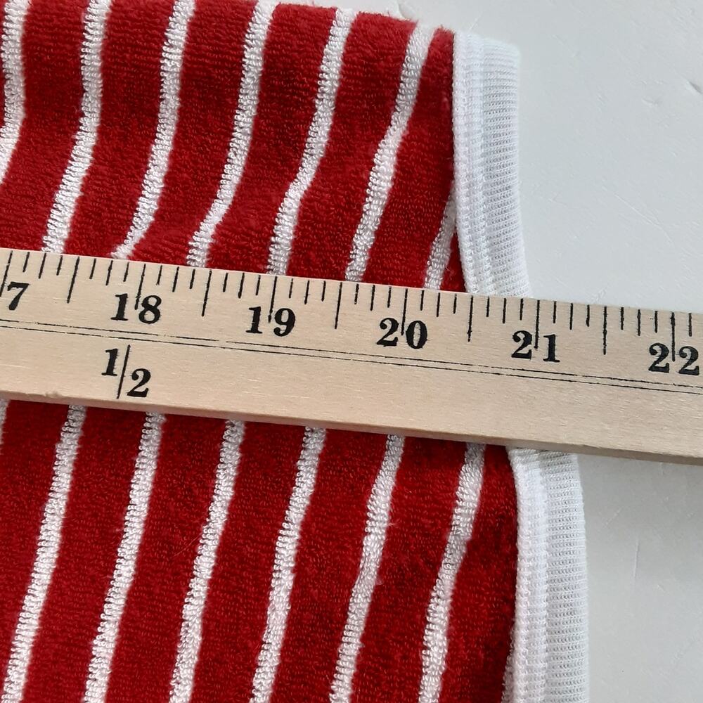 Vintage 90s Tank Top Red White Nautical Stripe Terry Cloth Scoop Neck Womens L - Picture 7 of 8